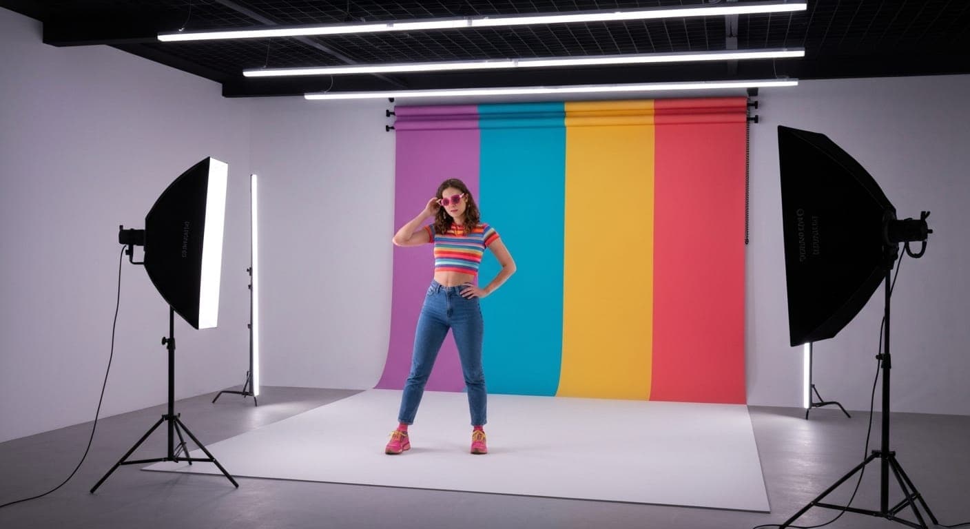 Sessão fotográfica com tema retro dos anos 90 gerada por IA