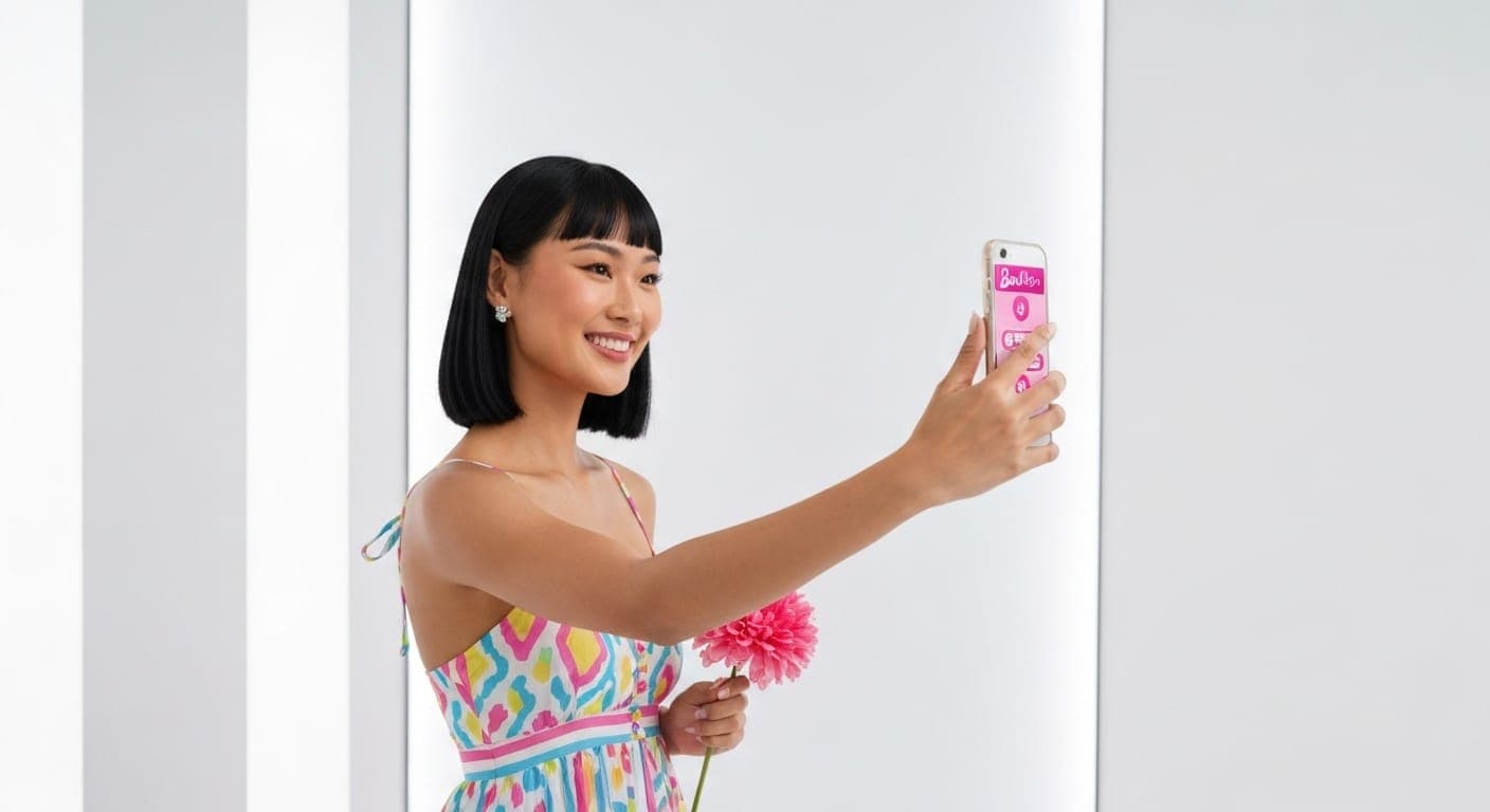 KI-generierte Barbie bei einem lebendigen Fotoshooting