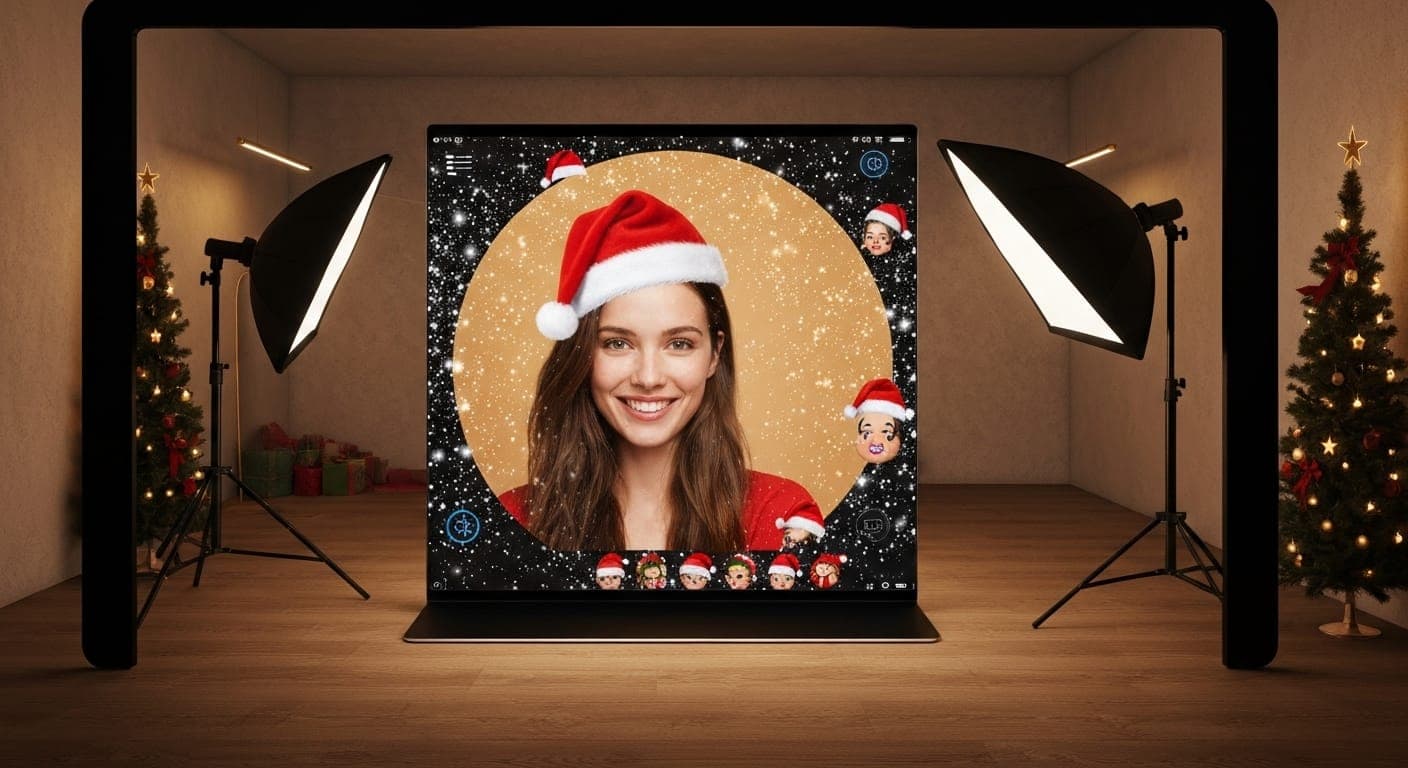 Configuração de ensaio fotográfico com tema natalício ousado
