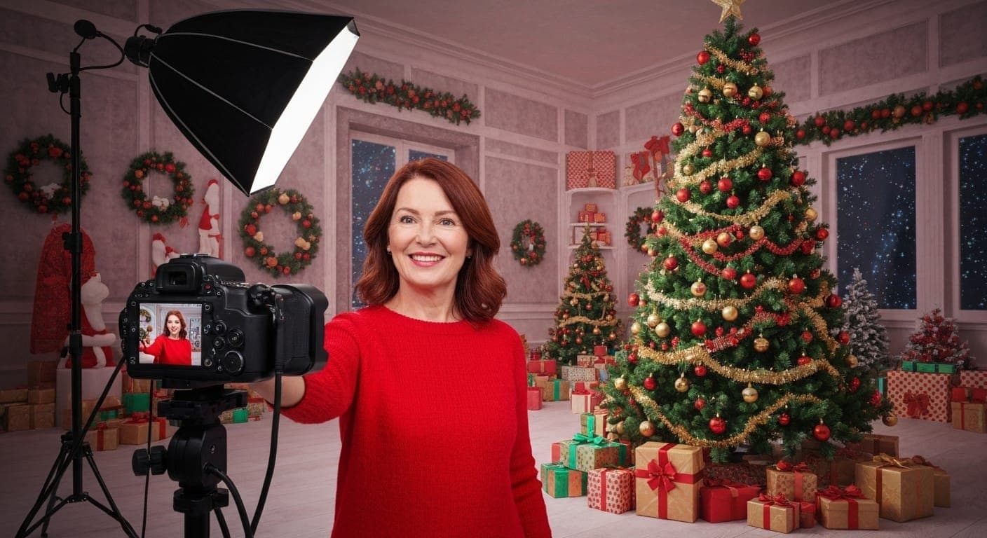 Sessão fotográfica criativa de Natal com adereços