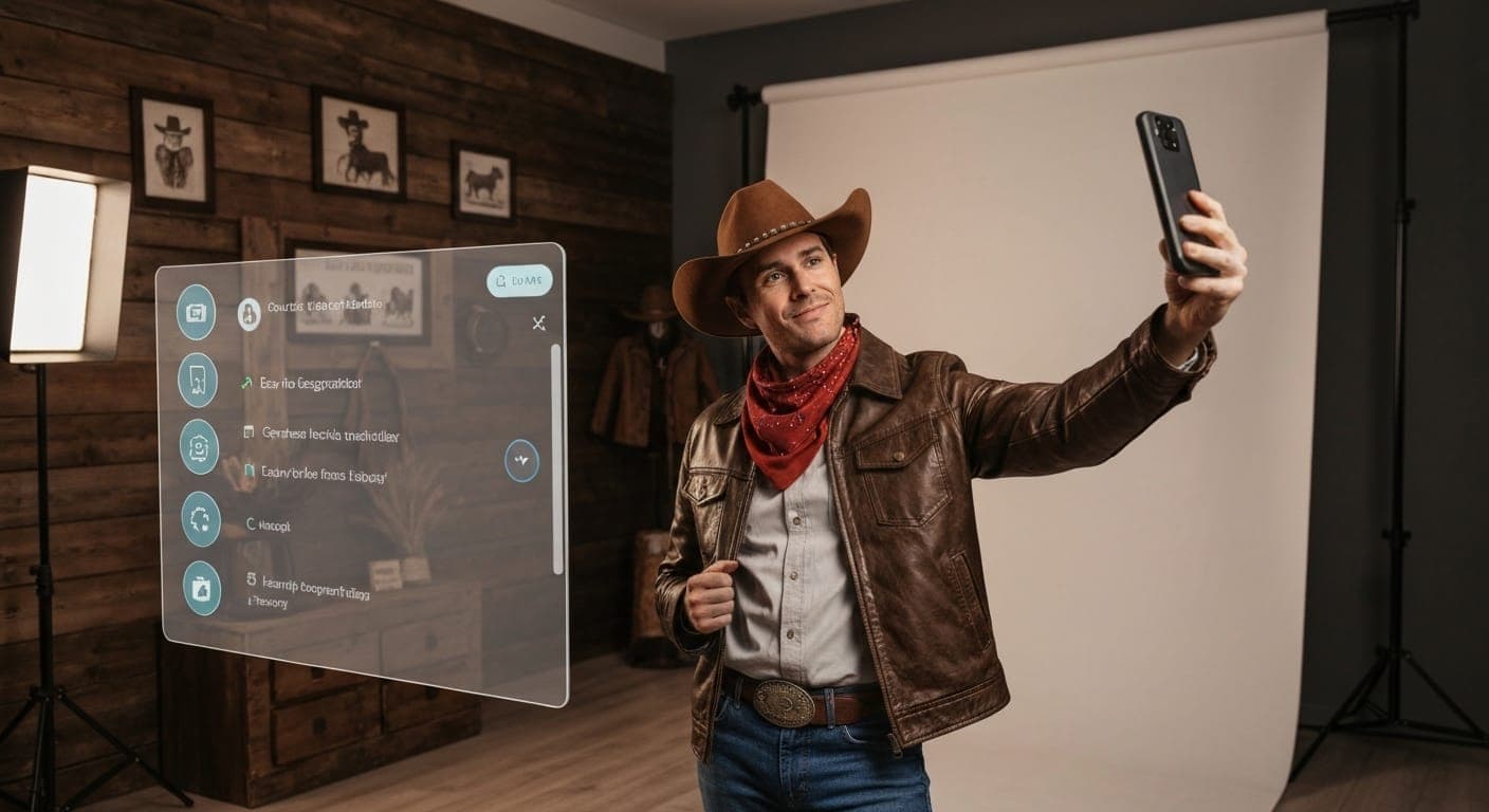 Fotografía de vaqueros generada por IA que muestra una escena de rodeo.