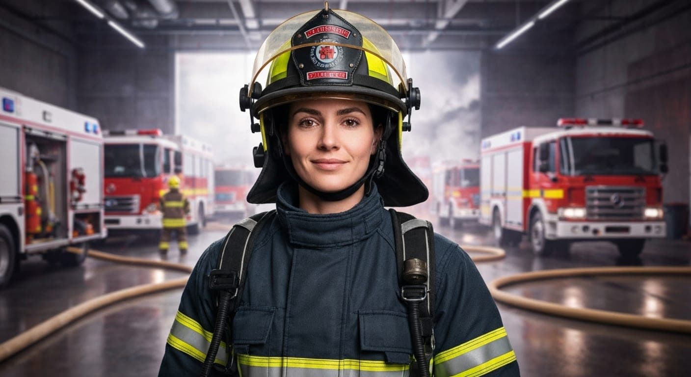 Imagen generada por IA de un bombero que muestra valentía y trabajo en equipo
