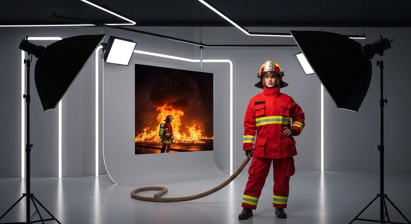 Bombero en acción, demostrando coraje y trabajo en equipo