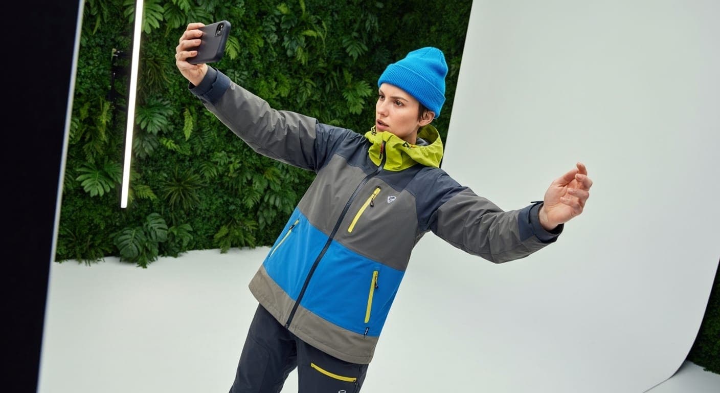Gorpcore-Mode präsentiert stylische Outdoor-Kleidung in einer malerischen Landschaft.