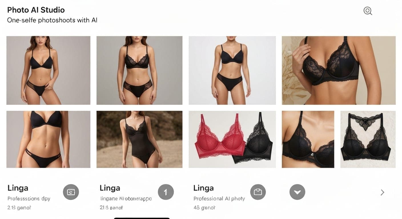 Mujer en sesión de fotos de lencería con fondo elegante.