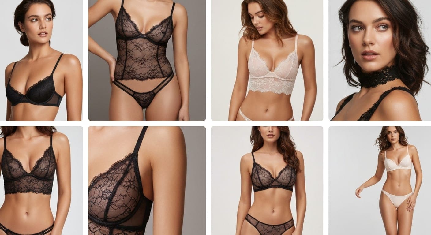 Captura de sesión de fotos de lencería generada por AI mostrando elegancia.