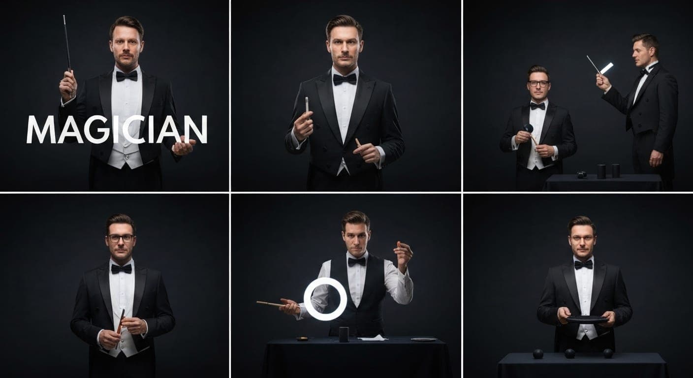 마술사의 포즈와 함께하는 마법의 순간을 담은 AI 생성 이미지
