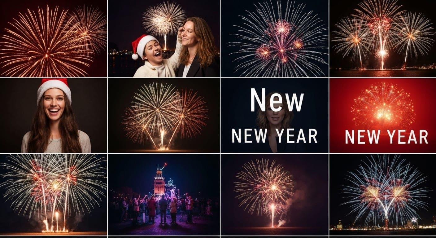Familia celebrando el Año Nuevo con una cena festiva.