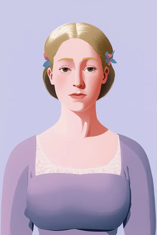 A woman with a flower in her hair is looking at the camera.