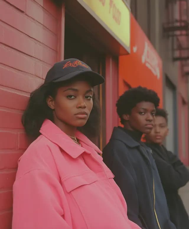A woman wearing a pink jacket is standing next to a man in a black ...