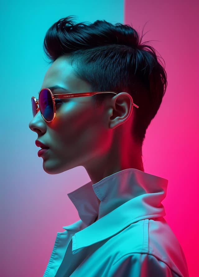 A woman wearing a white shirt and sunglasses is standing in front of a ...